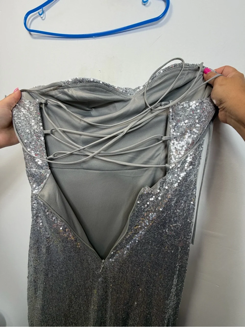 Sequin Corset Evening Gown in Silver - Picture 15 of 15